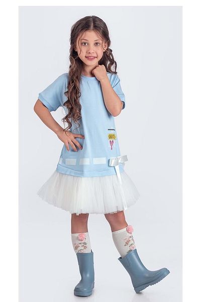 Mnk Baby&Kids Costum sport pentru fete din bumbac pieptănat albastru - Vară cu fustă tutu M00703