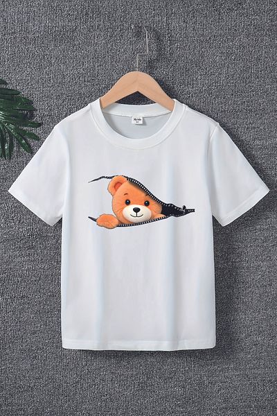 MYADA Tricou pentru copii cu imprimeu cu ursuleț în stil premium 22575