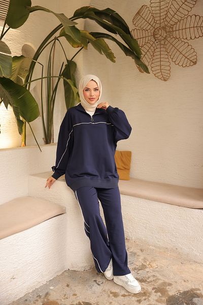 Ryzi Moda Zippered Collar Suit Tracksuit Set - Bottom Top Set