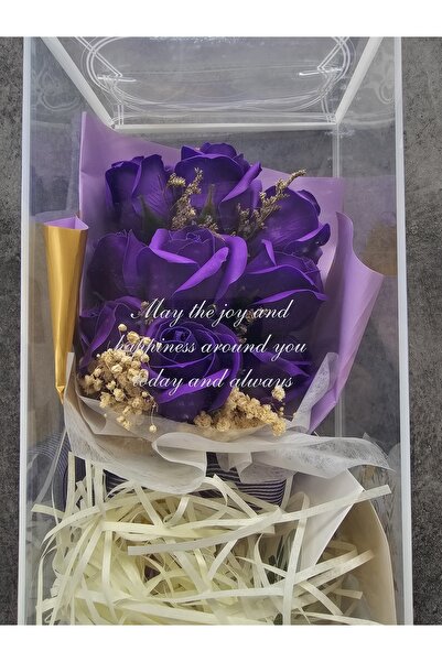 YASİMA Mor Gül 9 kafalı Cipso Aranjmanlı Özel Kutulu Gül Sevgililer Günü