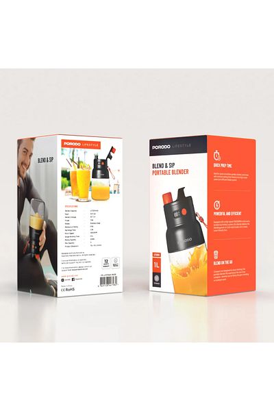 porodo Lifestyle 70W Juicer, Led Display, 3000Mah, 1000Ml, Type-C - Black/Orange