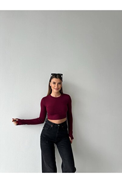 asur boutique Asur Boutique Women's Finger Snap Detailed Crop Blouse