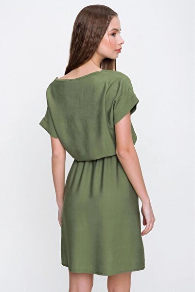 Yıldızistan Πασμένα ρούχα Γυναικεία μέση με γιακά με κουμπιά Casual λινό φόρεμα Yb 2874250