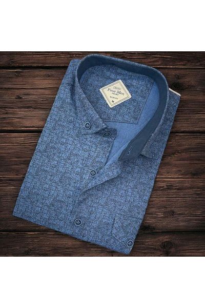 EREN STYLE Cămașă pentru bărbați cu mânecă lungă, albastră, din bumbac (Slim Fit Fit)