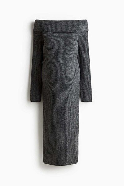 H&M MAMA Rib-knit off-the-shoulder dress