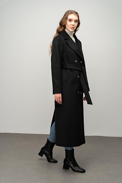 Olcay Černý dvouřadý exkluzivní kabát – bodový detail, model 3055