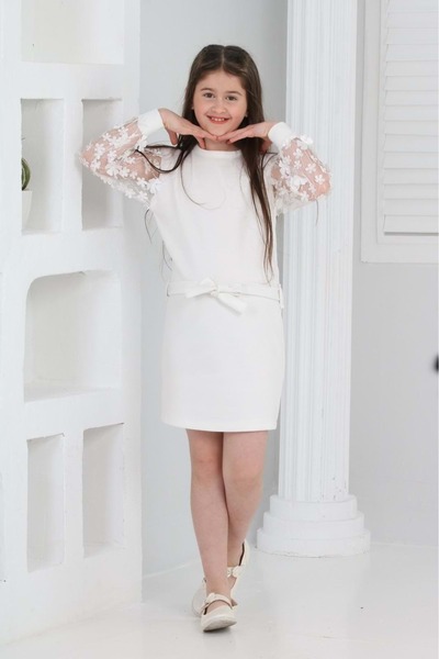 Mnk Baby&Kids Daisy Crepe Girls Dress - MNK0606 WHITE