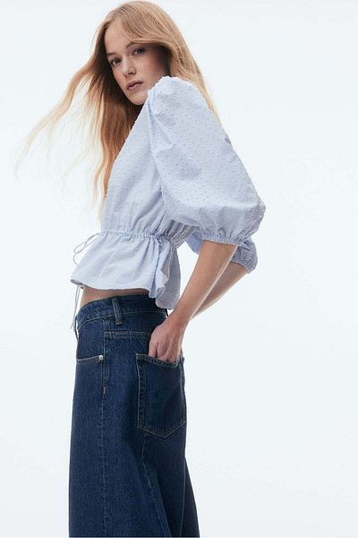H&M Puff-sleeved cotton blouse