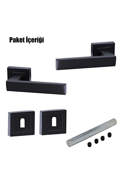 Yale Lama Kare Rozetli Mat Siyah Oda Kapı Kolu / 1 Takım (2 ADET-ÖN VE ARKA)