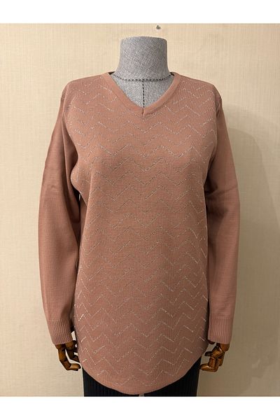 MBT TRİKO Μπλούζα με λαιμόκοψη TEKTRİKO με ασημί σχέδιο / Dusty Rose