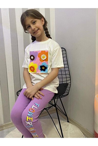 Mnk Baby&Kids Set cu colanți și body de vară cu flori 3D LILA pentru fete - M...