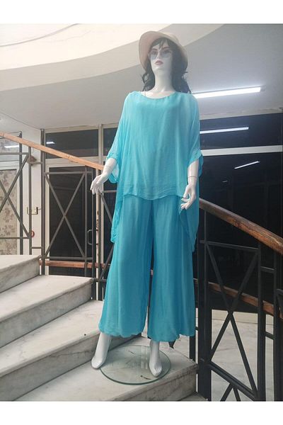 Bohem Stil Italian Lined Bat Sleeve Silk Blouse & Pants Set