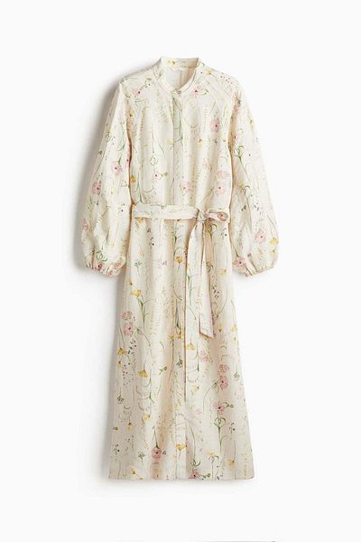 H&M Linen-blend tie-belt dress