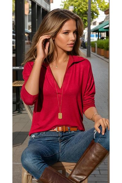 Pasaklı Giyim Women's Red Polo Neck Comfortable Blouse2749160
