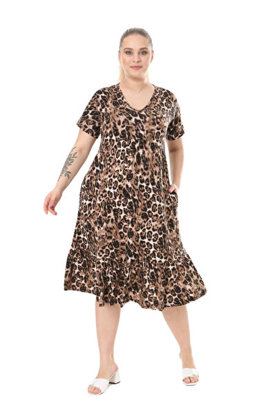 MELSAY Women's V-Neck Short Sleeve Leopard Pattern Robe Dress