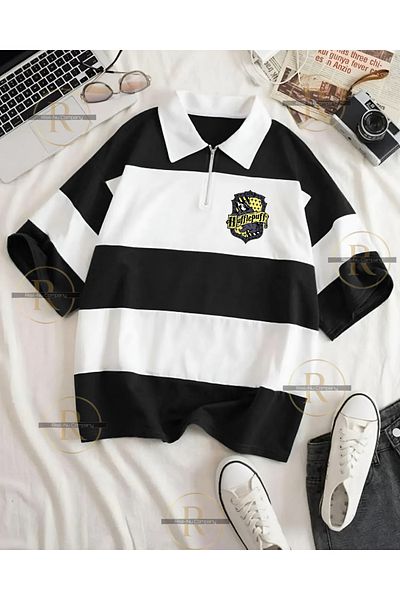 Risil-Nu Company Tricou supradimensionat cu guler polo cu imprimeu Harry Potter Houses cu jumătate de fermoar - bărbați și femei