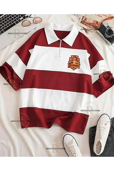 Risil-Nu Company Harry Potter Houses Print, Half Zipper Polo Neck Oversize T-Shirt - Men's and Women's