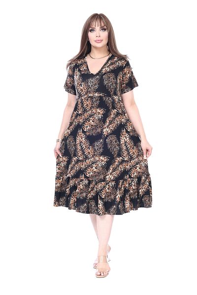 MELSAY Women's V-Neck Short Sleeve Black Spike Pattern Skirt Ruffled Robe Dress