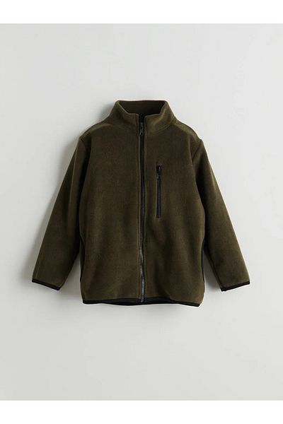 LC Waikiki Lcw Kids Khaki Stand Collar Fleece Boy's Cardigan
