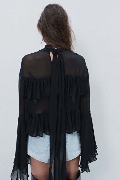 H&M Flounced tie-neck blouse