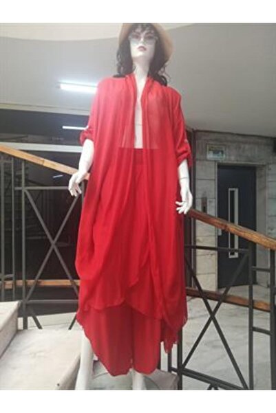 EREN STYLE Itayan Silk Detailed Shawl Kaftan- Asymmetrical Pants (Set of 2)