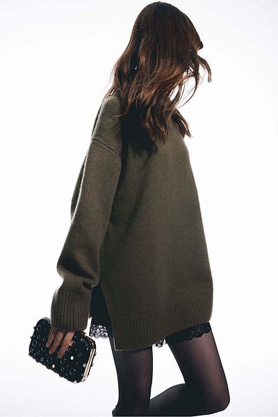 H&M سترة كبيرة الحجم بياقة بولو