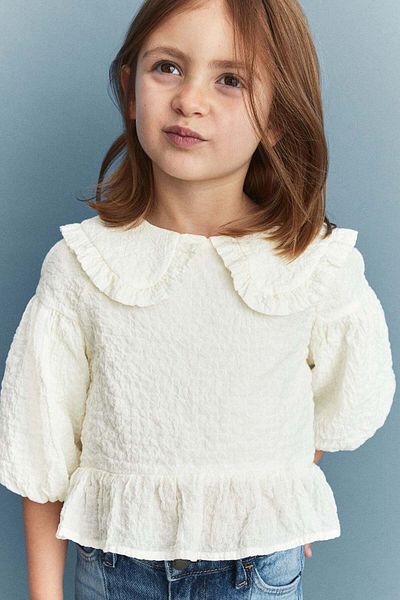 H&M Puff-sleeve seersucker blouse