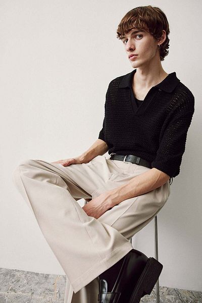 H&M Loose Fit Hole-knit polo shirt