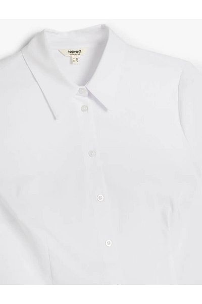 Koton Slim Fit Classic Γιακά Λευκό Γυναικείο Πουκάμισο 5sak60036uw