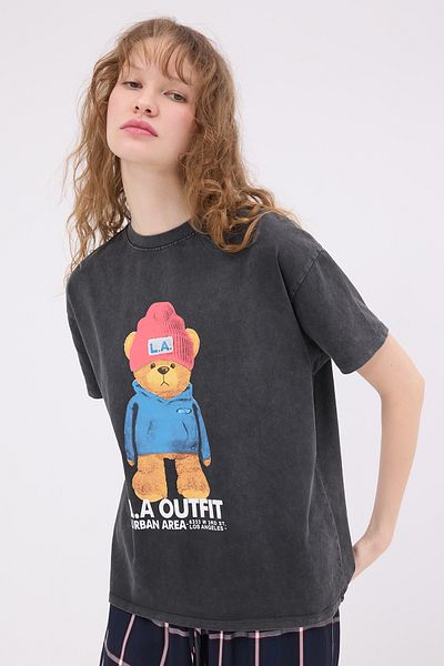 Addax Crew Neck Teddy Bear Printed T-Shirt P10386