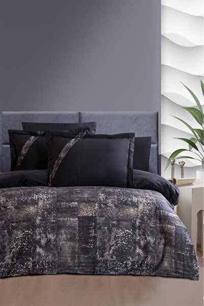 Luoca Patisca Dijital Saten Tek Kişilik Nevresim Takımı Bos Siyah