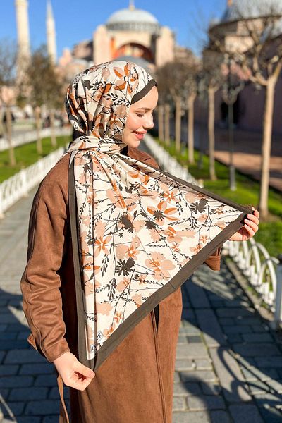 EVERMORE Ανοιξιάτικο μοτίβο Fresh Shawl - EM001-09 - Κρέμα και αποχρώσεις καφέ
