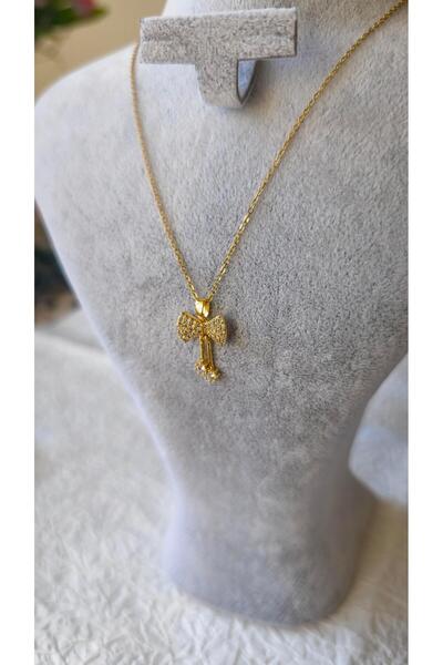 VOBEEYKU Zircon Stone Dangle Bow Figure Necklace
