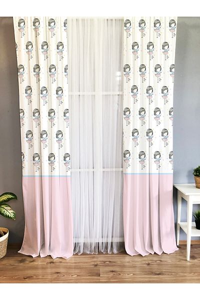 Lolla White Ballerina Girl Patterned Background Curtain 856