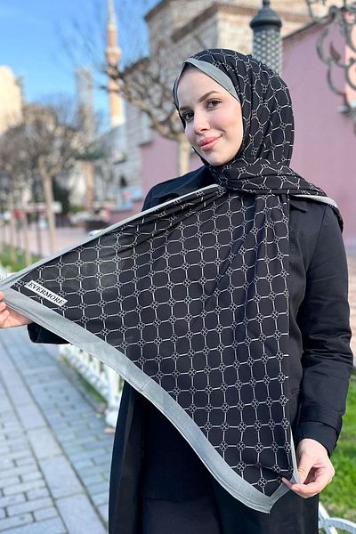 EVERMORE Fresh Şal - Yonca Desen - Em060-23 - Μαύρο, Γκρι