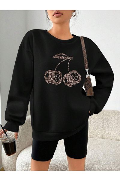 MODARİCH 8 Cheery Black Oversize Sweatshirt - Crew Neck