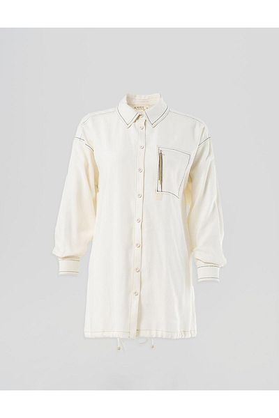 Kayra Ecru Tunic - Punto Stitched and Chain Detail