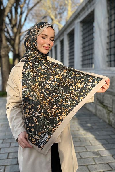 EVERMORE Σάλι Elegance με σχέδιο Poppy - Anthracite, Brown EM007-03