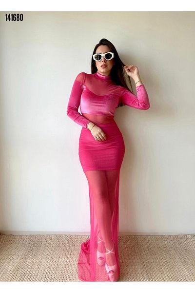 Kokosh moda Νέα σεζόν Γυναικείο ζιβάγκο διαφανές μακρυμάνικο τούλι φόρεμα