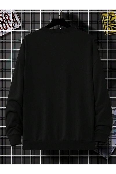 MODARİCH 80 Bear Black Printed Oversize Sweatshirt - Raised Crew Neck