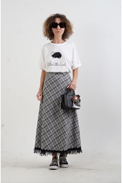 Zelish My Sister Чорна картата спідниця з мереживною обробкою