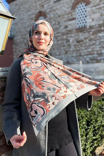 EVERMORE Σάλι Elegance - Violeta Patterned - EM004-11 - Γκρι και Μπορντό