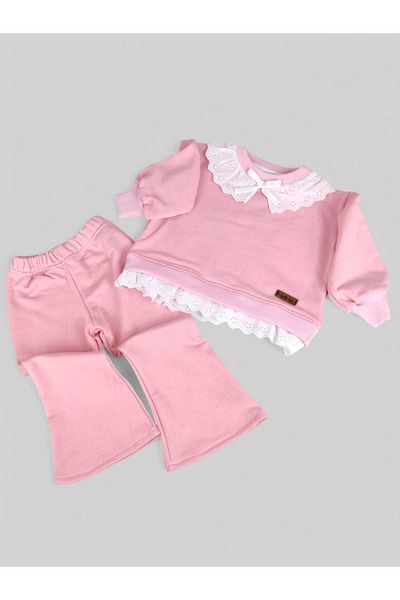 Hobidik Girl's Pink Combed Cotton Scallop Detail Bottom Top Set