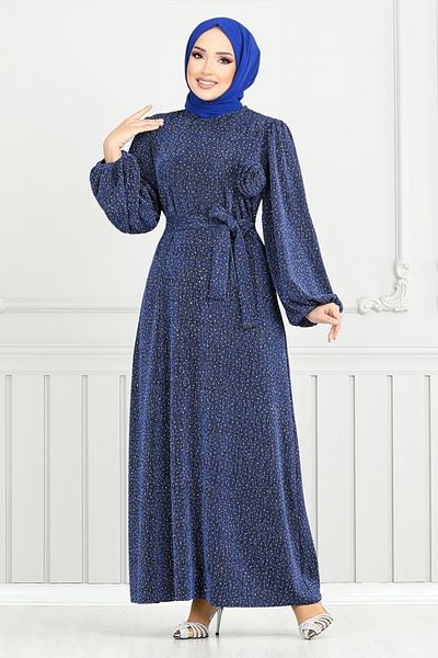 ModaMerve Βραδινό φόρεμα Indigo Glittery Hijab - 5657END900-M