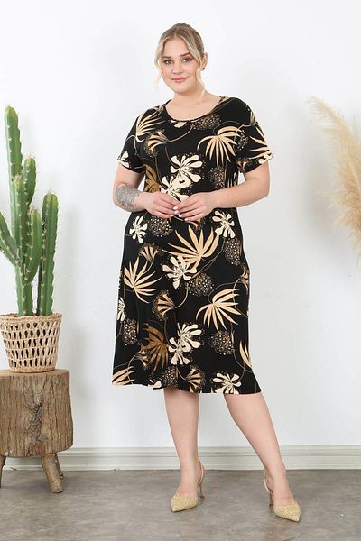 Mooi XXL Women's Black Mink Floral Pattern Midi Dress