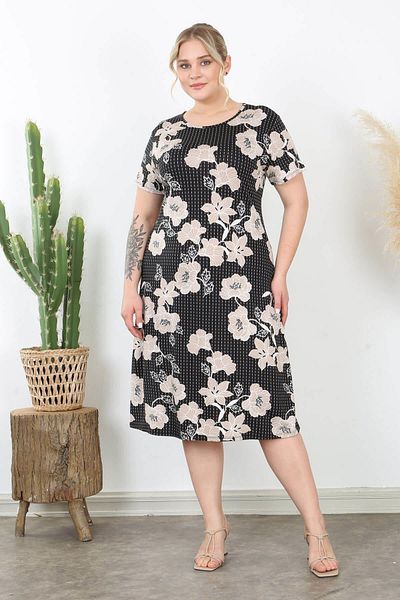 Mooi XXL Women's Black Mink Ivy Pattern Midi Dress