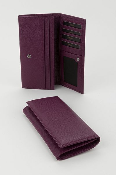 Fossil Boxed Genuine Leather Plum Large Size Women's Hand Portfolio Card Holder Wallet