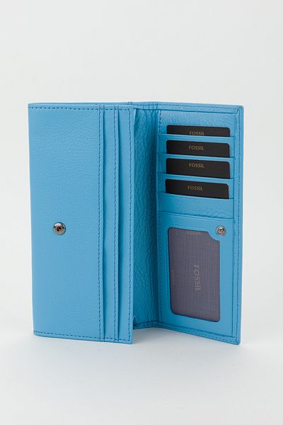 Fossil Boxed Genuine Leather Sky Blue Large Size Women's Hand Portfolio Card Holder Wallet