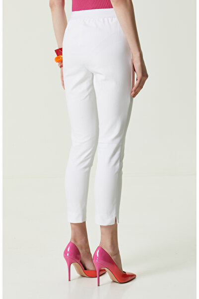 Network Beyaz Beli Lastikli Dar Paça Pantolon