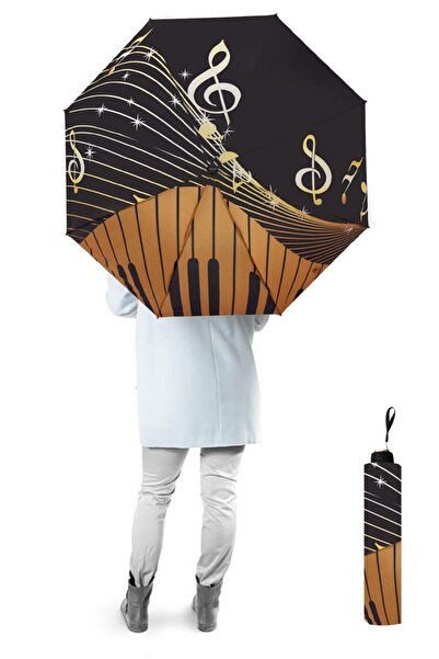 Marlux Müzik Desenli Yarasa Model 8 Telli Rüzgara Dayanıklı Manuel Şemsiye 37...